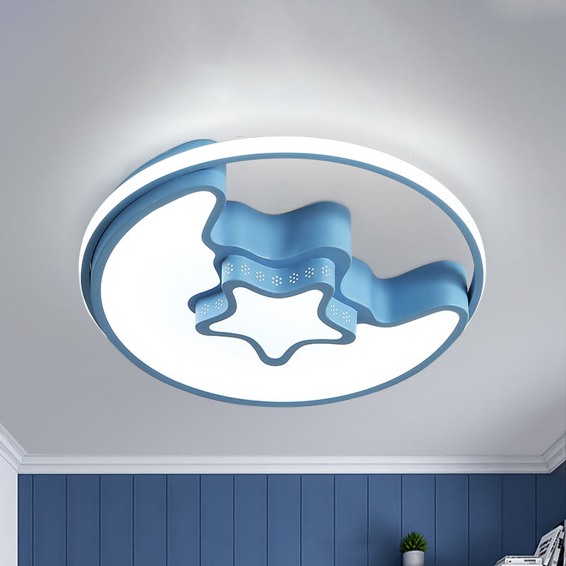 Nordic Led Ceiling Fixture With Moon And Star Flush Mount Spotlight: White/Pink/Blue Acrylic Shade 3