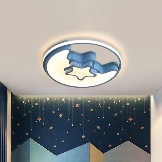 Nordic LED Ceiling Fixture with Moon and Star Flush Mount Spotlight: White/Pink/Blue, Acrylic Shade, 3 Color Light