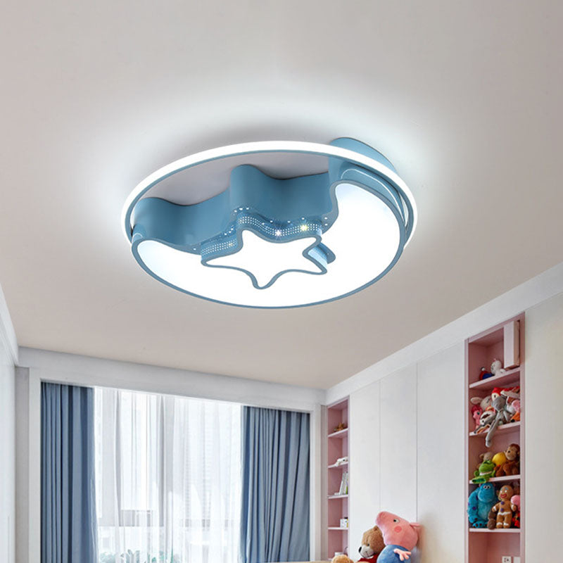 Nordic LED Ceiling Fixture with Moon and Star Flush Mount Spotlight: White/Pink/Blue, Acrylic Shade, 3 Color Light
