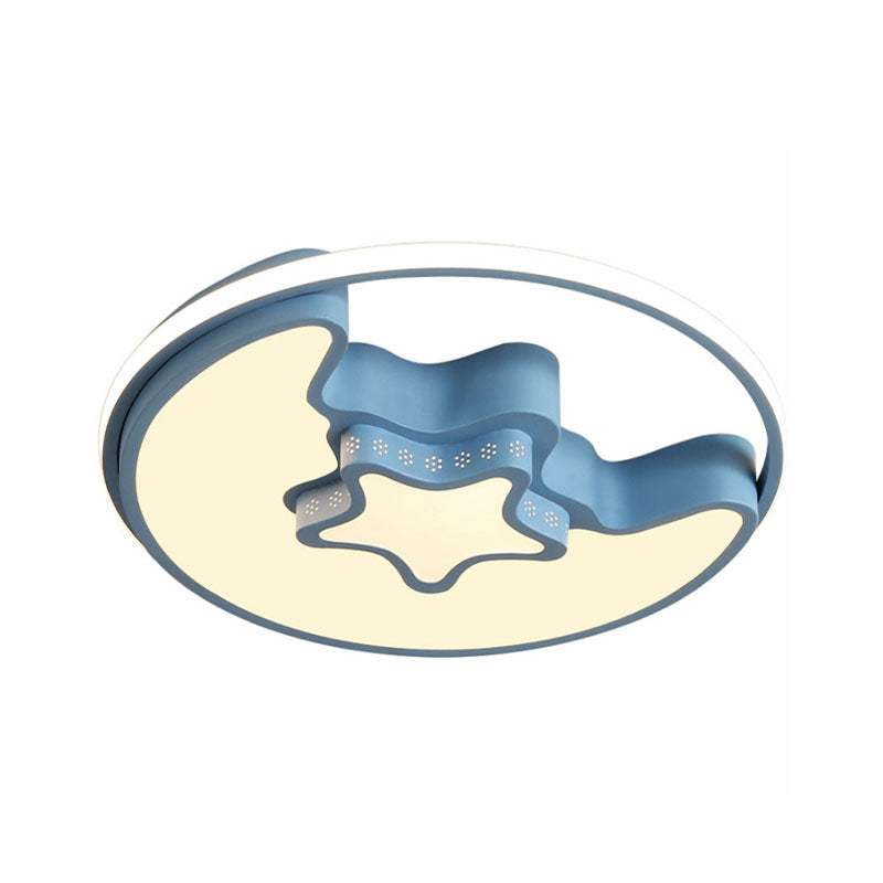 Nordic Led Ceiling Fixture With Moon And Star Flush Mount Spotlight: White/Pink/Blue Acrylic Shade 3