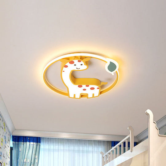 Giraffe Kids Ceiling Light Fixture - Iron Frame Led Yellow Flush Mount For Childrens Bedroom / 16