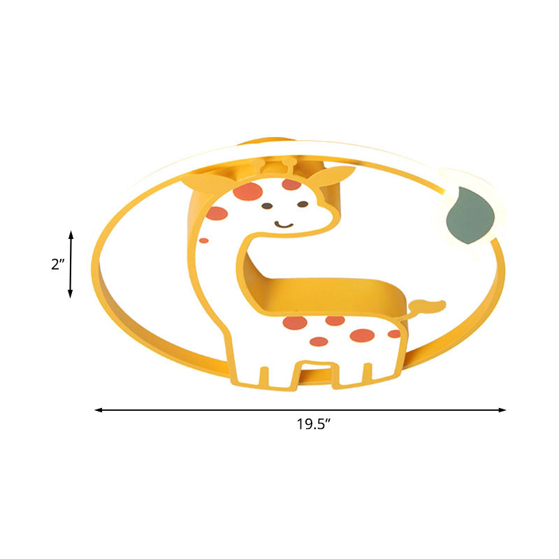 Giraffe Kids Ceiling Light Fixture - Iron Frame, LED Yellow Flush Mount for Children's Bedroom