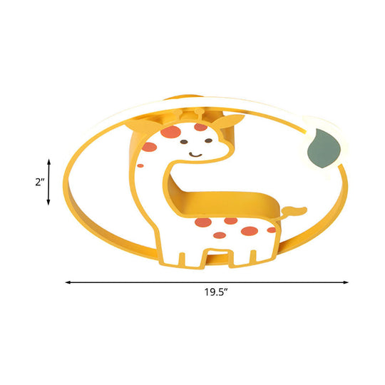 Giraffe Kids Ceiling Light Fixture - Iron Frame Led Yellow Flush Mount For Childrens Bedroom