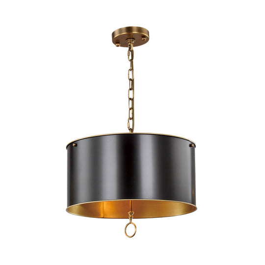 Black Pendant Light Kit With Metallic Drum Shade For Living Room - Traditional Hanging Lamp