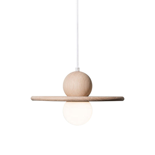 Lampe à suspension minimaliste en bois - Lampe à tête unique beige pour salle à manger