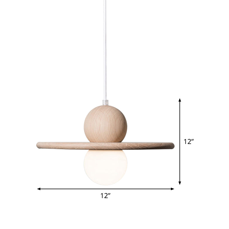 Lampe à suspension minimaliste en bois - Lampe à tête unique beige pour salle à manger