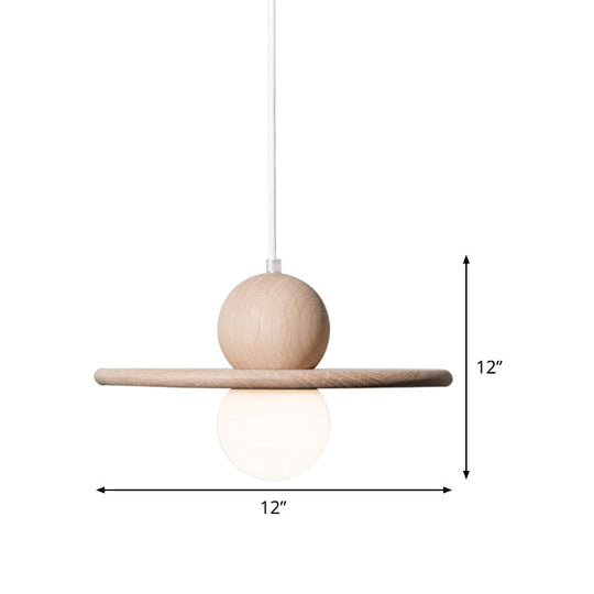 Lampe à suspension minimaliste en bois - Lampe à tête unique beige pour salle à manger