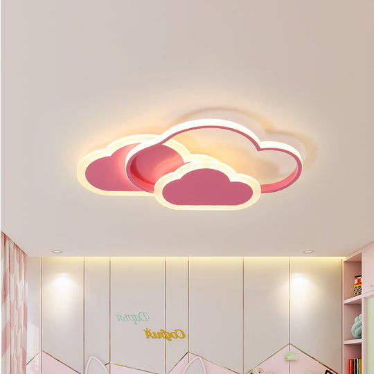 Pink Cloud Kids LED Ceiling Light Flush Mount Acrylic Fixture in White/3 Color Light, 16.5"/20.5" Length