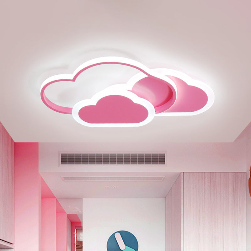 Pink Cloud Kids Led Ceiling Light Flush Mount Acrylic Fixture In White/3 Color 16.5/20.5 Length /