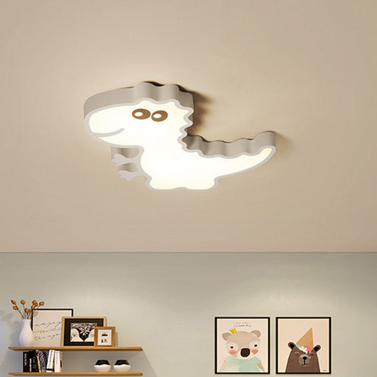 Dinosaur Flush Mount Light for Kids - Iron White/Pink/Green LED Ceiling Fixture for Children's Bedroom