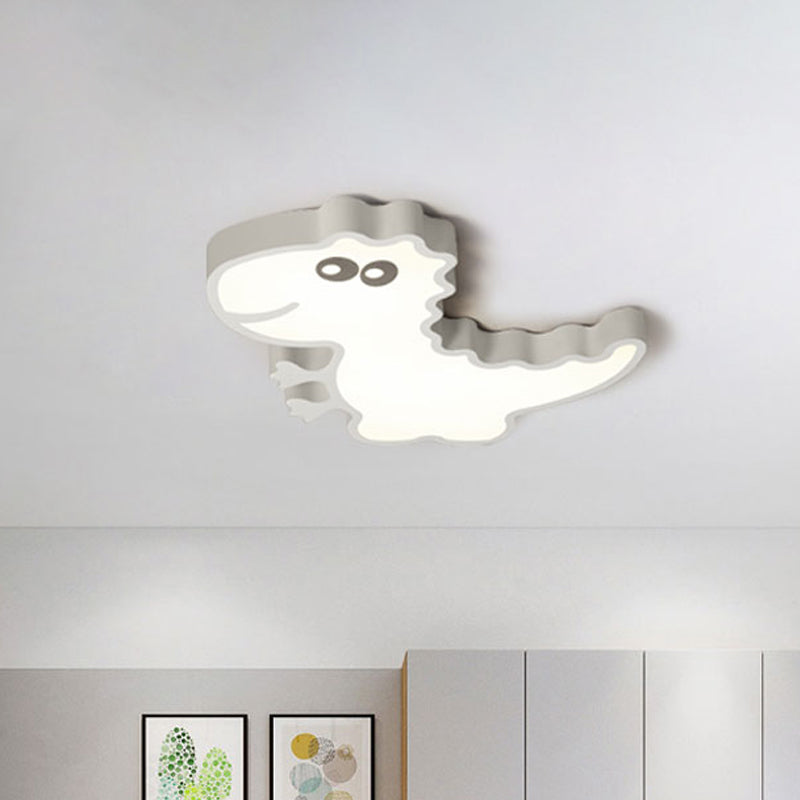 Dinosaur Flush Mount Light for Kids - Iron White/Pink/Green LED Ceiling Fixture for Children's Bedroom
