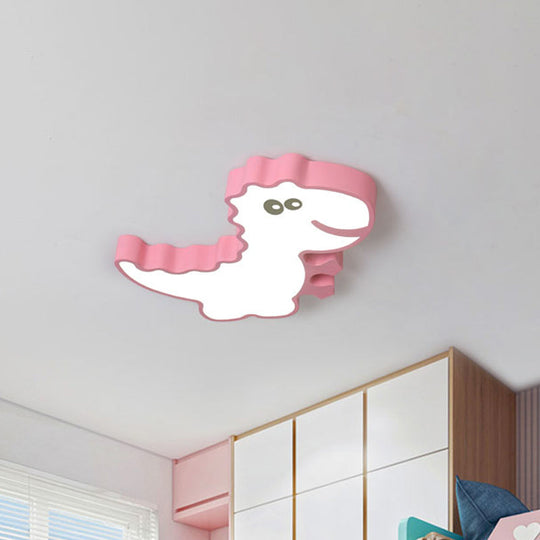 Dinosaur Flush Mount Light for Kids - Iron White/Pink/Green LED Ceiling Fixture for Children's Bedroom
