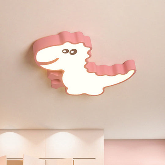 Dinosaur Flush Mount Light for Kids - Iron White/Pink/Green LED Ceiling Fixture for Children's Bedroom