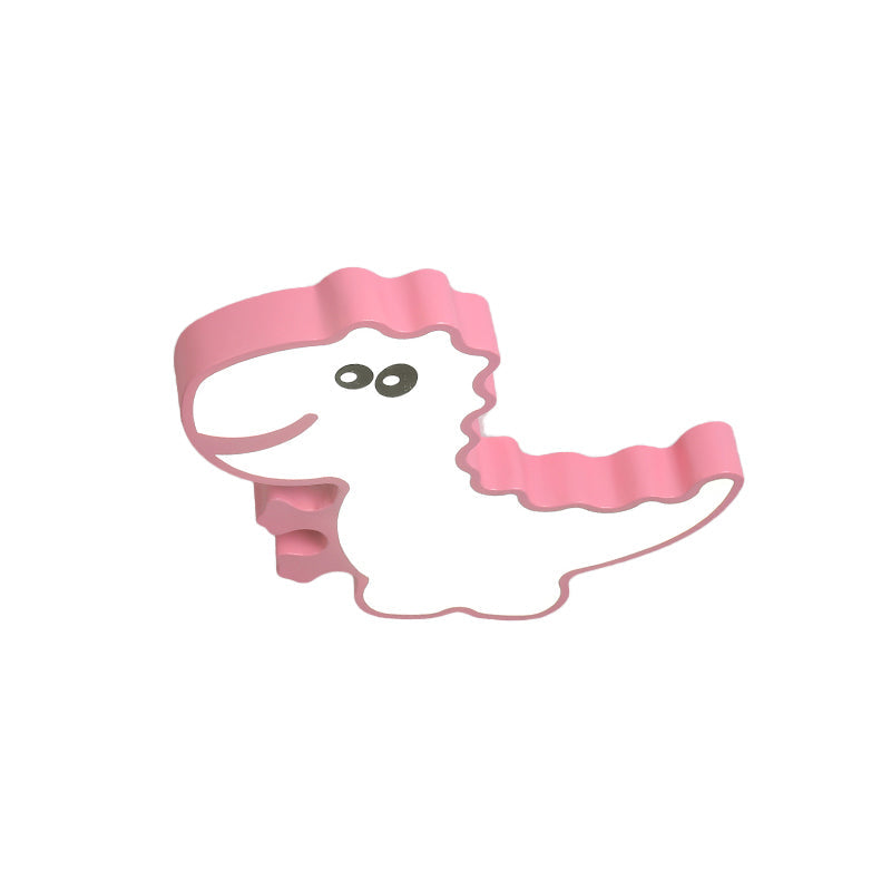 Dinosaur Flush Mount Light For Kids - Iron White/Pink/Green Led Ceiling Fixture Childrens Bedroom