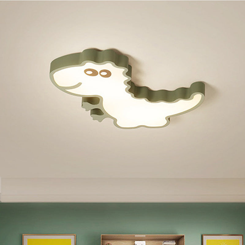Dinosaur Flush Mount Light for Kids - Iron White/Pink/Green LED Ceiling Fixture for Children's Bedroom