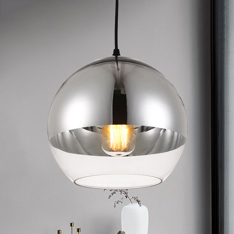 Minimalist Silver Sphere Pendant Lamp - Bedroom Hanging Light with Transparent Open Glass & 6"/8"/12" Wide Bulb