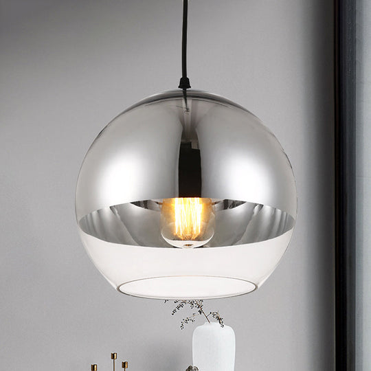Minimalist Silver Sphere Pendant Lamp - Bedroom Hanging Light with Transparent Open Glass & 6"/8"/12" Wide Bulb