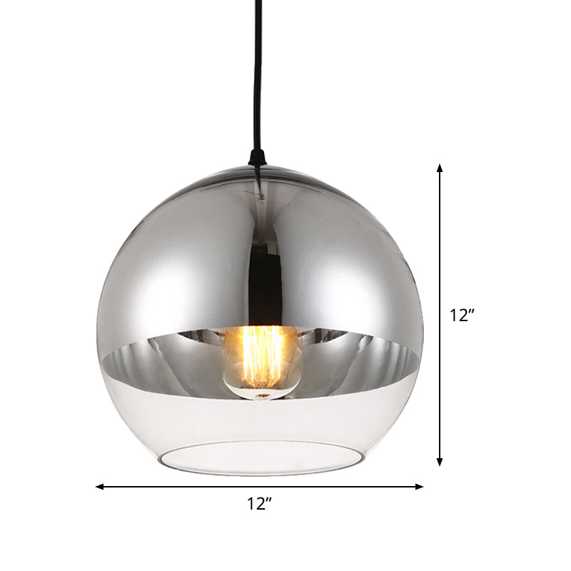 Minimalist Silver Sphere Pendant Lamp - Transparent Glass Hanging Light For Bedroom (6/8/12 Wide)
