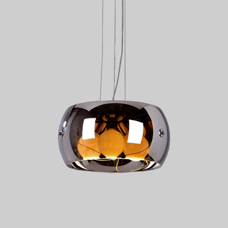Lustre de salle à manger contemporain en chrome avec abat-jour en verre miroir à tambour - Lampe suspendue à 3 ampoules