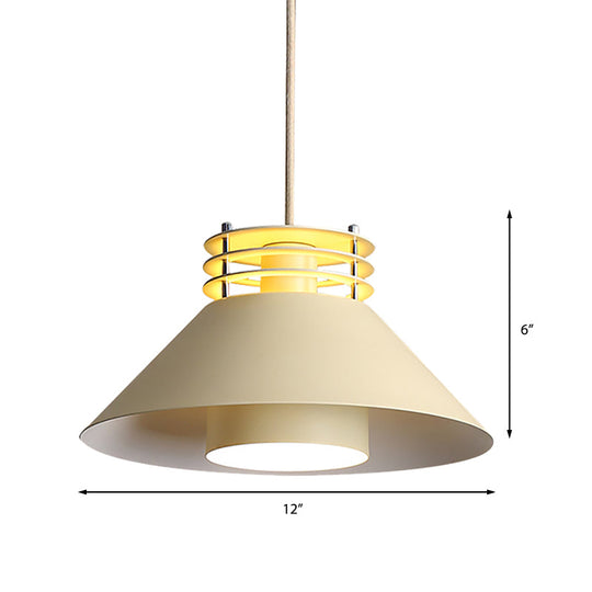 Nordic Style Conic Pendant Ceiling Light - 9/12 Dia Metal Suspension In Black/White Ideal For Living