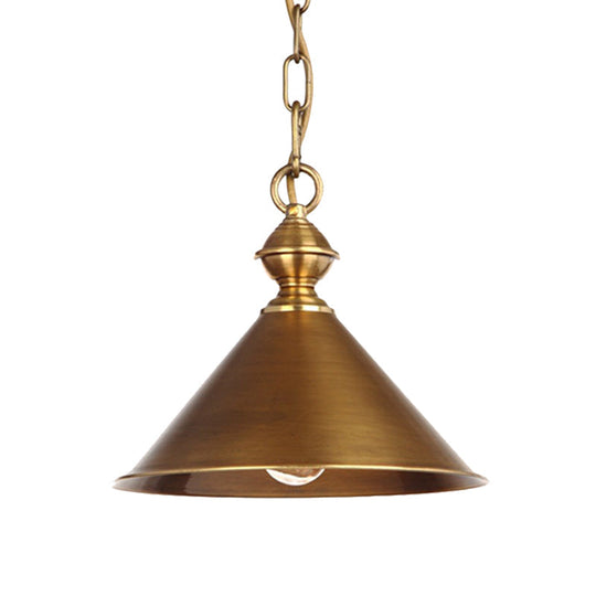 Vintage Suspension Pendant Light with Metallic Brass/Gold Finish - 7"/8.5" Conical Shade, 1-Light