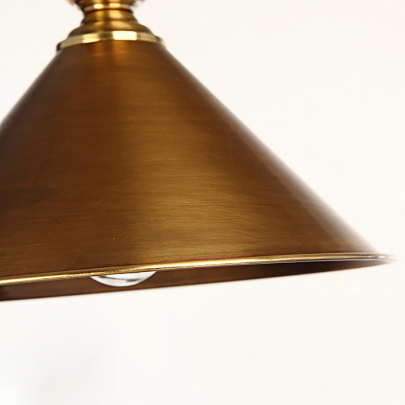 Vintage Suspension Pendant Light with Metallic Brass/Gold Finish - 7"/8.5" Conical Shade, 1-Light