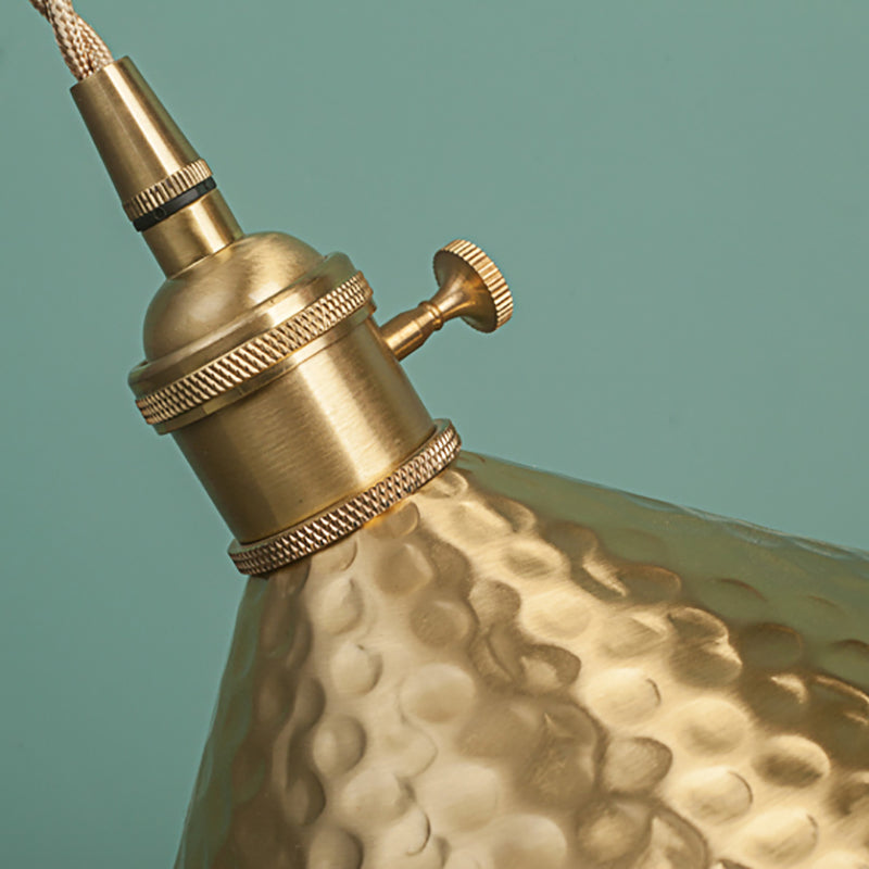 Vintage Suspension Pendant Light with Metallic Brass/Gold Finish - 7"/8.5" Conical Shade, 1-Light