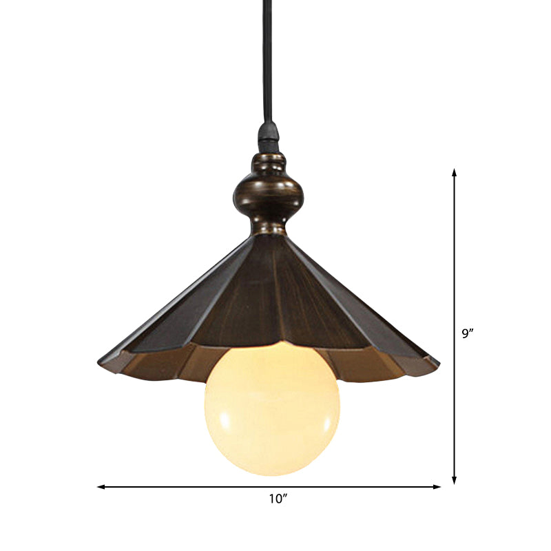 1-Head Industrial Rust Brown Scalloped Shade Pendant Light For Restaurants Metallic Ceiling Hanging