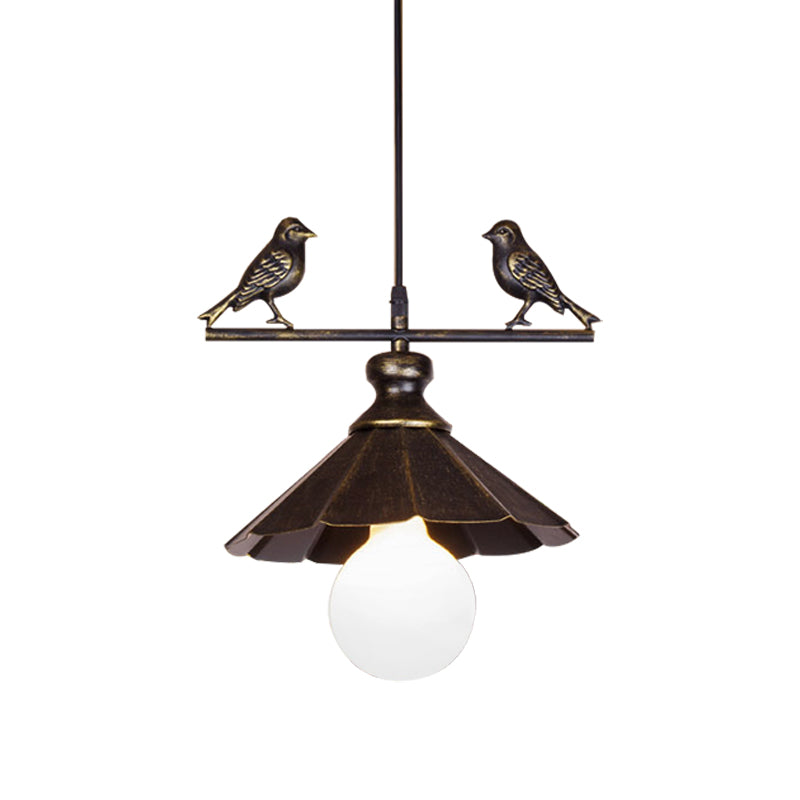 Industrial Scalloped Shade Pendant Ceiling Light, Brown/Rust Finish – Restaurant Hanging Lighting