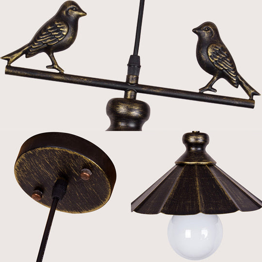 1-Head Industrial Rust Brown Scalloped Shade Pendant Light For Restaurants Metallic Ceiling Hanging