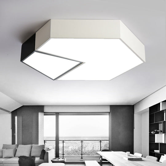 Modern Black And White Hexagon Ceiling Light Acrylic Shade Mount Fixture 11/15/19 Dia - Perfect For