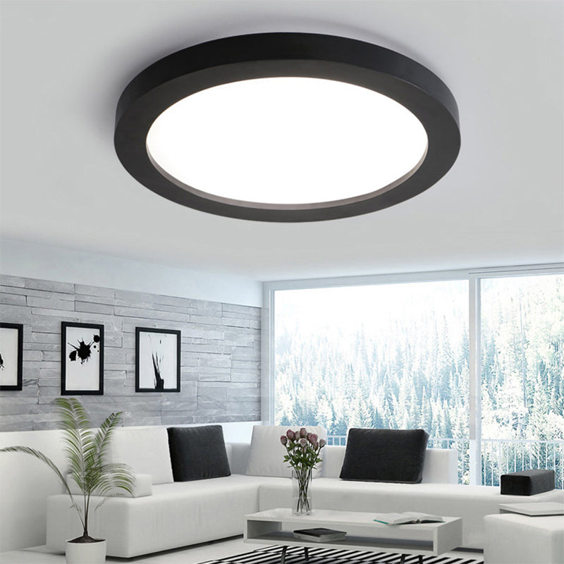 Minimalistic LED Black Flush Mount Ceiling Light Fixture - Plate Metal Flush, Recessed Diffuser - 14"/18"/21.5" Wide