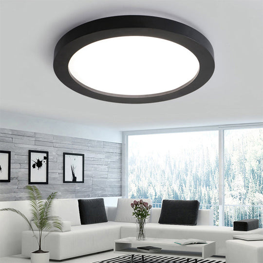 Minimalistic LED Black Flush Mount Ceiling Light Fixture - Plate Metal Flush, Recessed Diffuser - 14"/18"/21.5" Wide