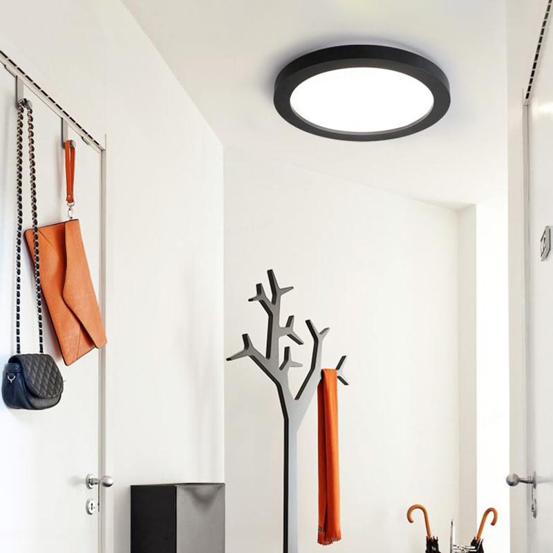 Minimalistic LED Black Flush Mount Ceiling Light Fixture - Plate Metal Flush, Recessed Diffuser - 14"/18"/21.5" Wide