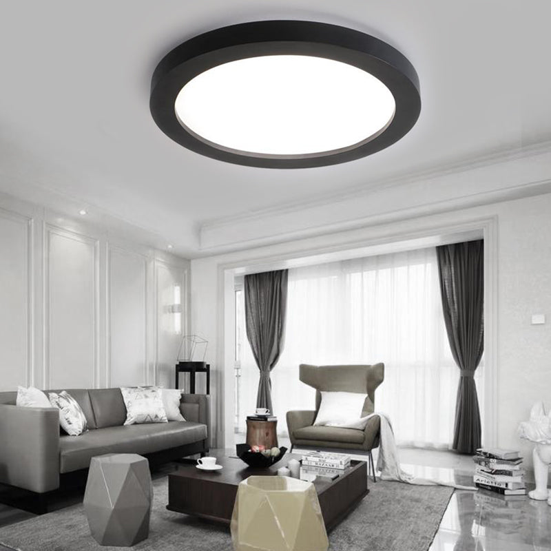 Minimalistic LED Black Flush Mount Ceiling Light Fixture - Plate Metal Flush, Recessed Diffuser - 14"/18"/21.5" Wide
