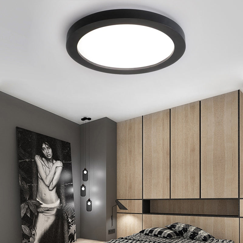 Minimalistic LED Black Flush Mount Ceiling Light Fixture - Plate Metal Flush, Recessed Diffuser - 14"/18"/21.5" Wide