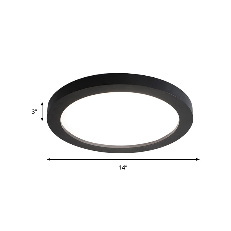 Minimalistic LED Black Flush Mount Ceiling Light Fixture - Plate Metal Flush, Recessed Diffuser - 14"/18"/21.5" Wide
