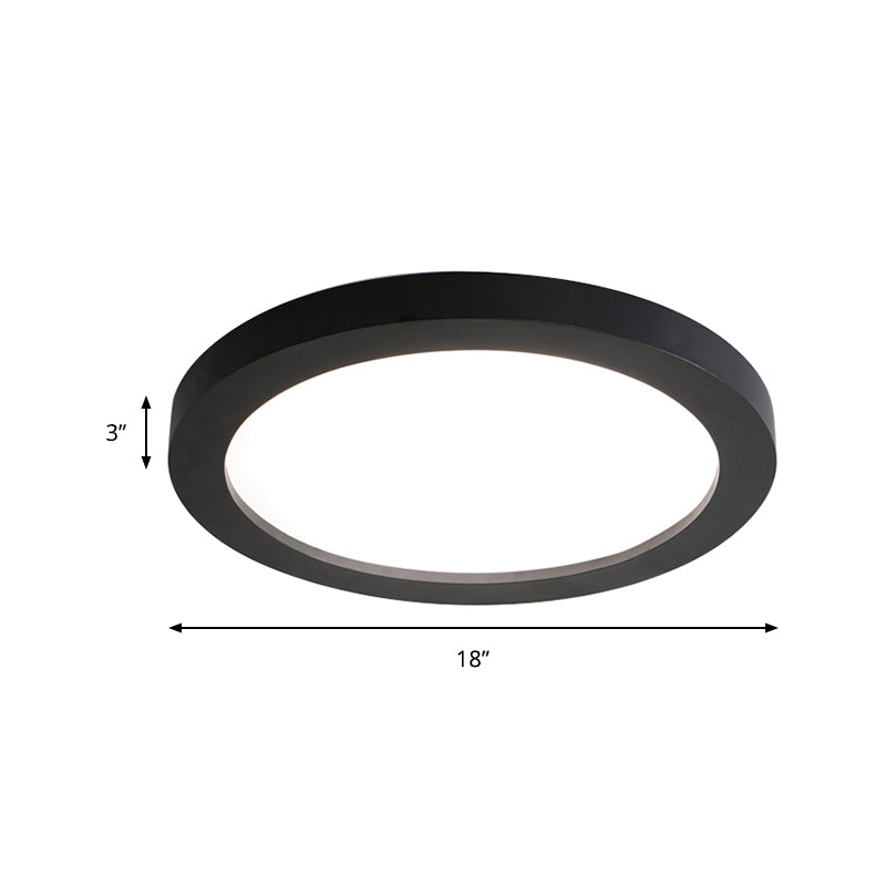 Minimalistic LED Black Flush Mount Ceiling Light Fixture - Plate Metal Flush, Recessed Diffuser - 14"/18"/21.5" Wide