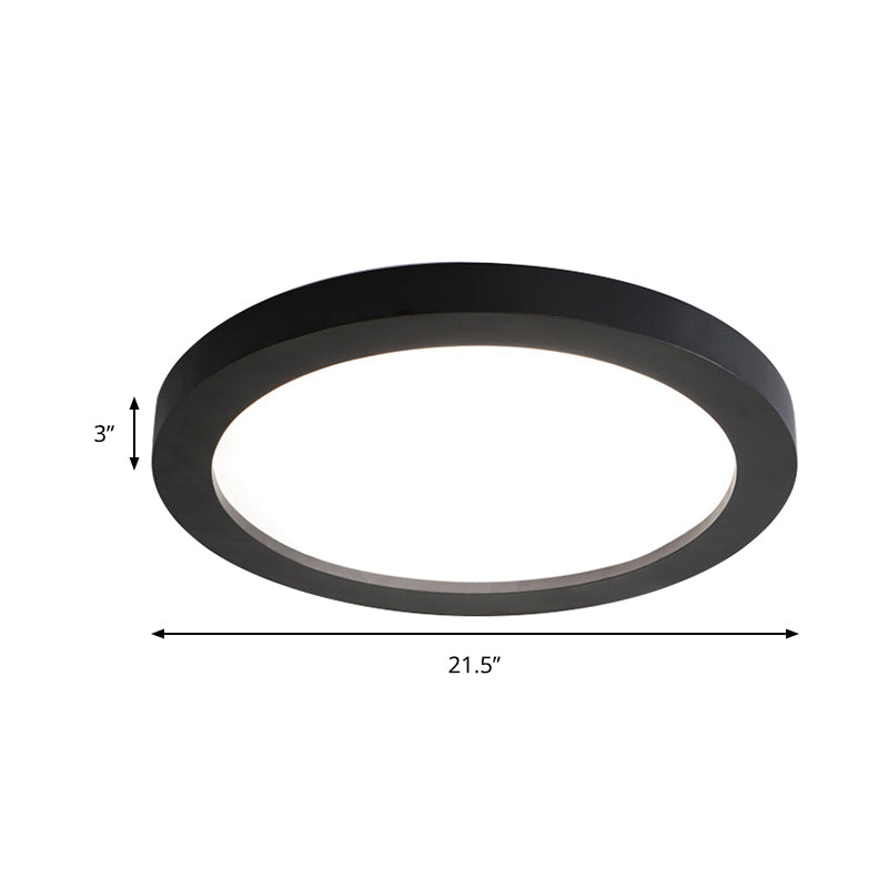 Minimalistic LED Black Flush Mount Ceiling Light Fixture - Plate Metal Flush, Recessed Diffuser - 14"/18"/21.5" Wide