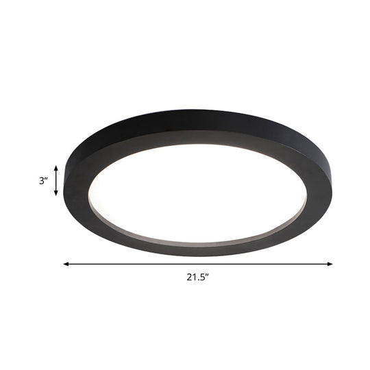 Minimalistic Led Black Flush Mount Ceiling Light Fixture - Plate Metal Recessed Diffuser 14/18/21.5