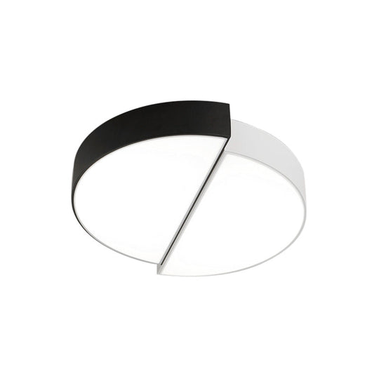 Modern Nordic 2-Semicircular Ceiling Light - Integrated LED Flush Mount in Black & White, Acrylic Shade - Ideal for Living Room (15"/19"/23" Dia)