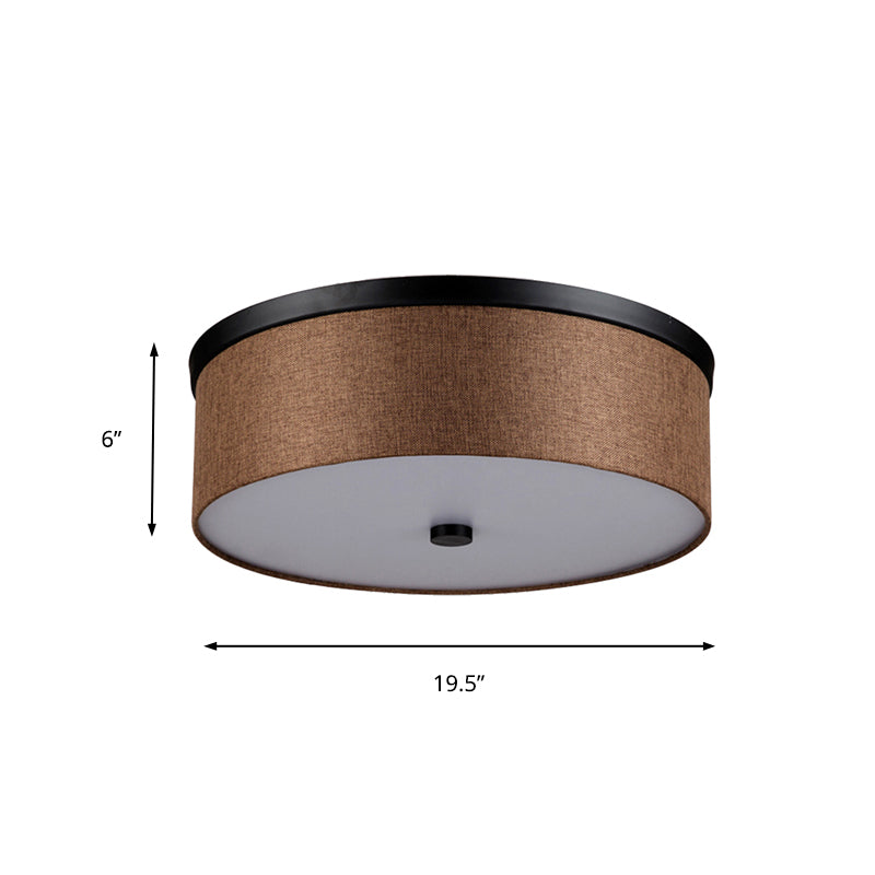 Fabric Brown Modern LED Flush Mount Ceiling Fixture, 16"/19.5" Diameter