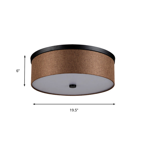 Fabric Brown Modern Led Flush Mount Ceiling Fixture 16/19.5 Diameter