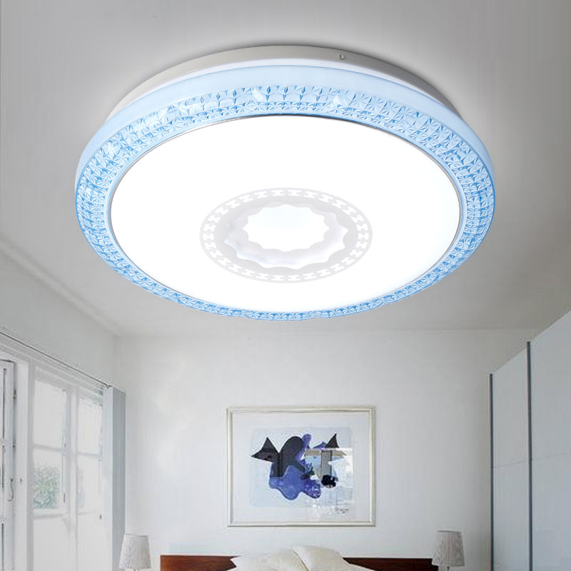 Contemporary LED Drum Flush Mount Lamp - Acrylic Diffuser in White/Pink/Blue - Ideal for Bedroom Ceiling - Warm/White Light - 16"/19.5" Dia