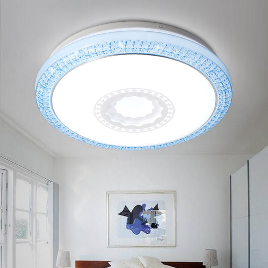 Contemporary LED Drum Flush Mount Lamp - Acrylic Diffuser in White/Pink/Blue - Ideal for Bedroom Ceiling - Warm/White Light - 16"/19.5" Dia