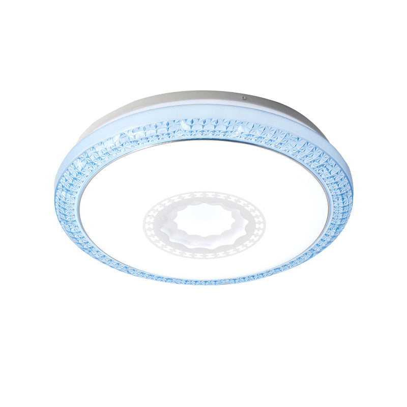 Contemporary LED Drum Flush Mount Lamp - Acrylic Diffuser in White/Pink/Blue - Ideal for Bedroom Ceiling - Warm/White Light - 16"/19.5" Dia