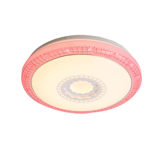 Contemporary Led Drum Flush Mount Lamp - Acrylic Diffuser In White/Pink/Blue Ideal For Bedroom