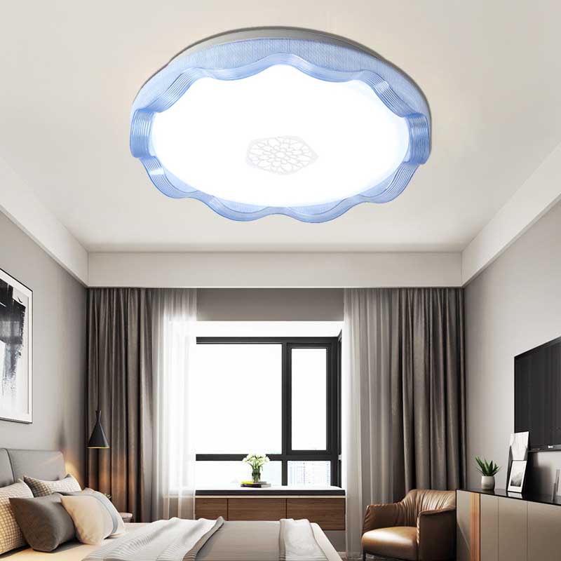 Scalloped Metal Ceiling Flush with Acrylic Diffuser in White/Blue/Gold - LED Flush Light Fixture for Bedrooms - 16"/19.5" Diameter - Warm/White Lighting