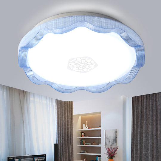Scalloped Metal Ceiling Flush with Acrylic Diffuser in White/Blue/Gold - LED Flush Light Fixture for Bedrooms - 16"/19.5" Diameter - Warm/White Lighting