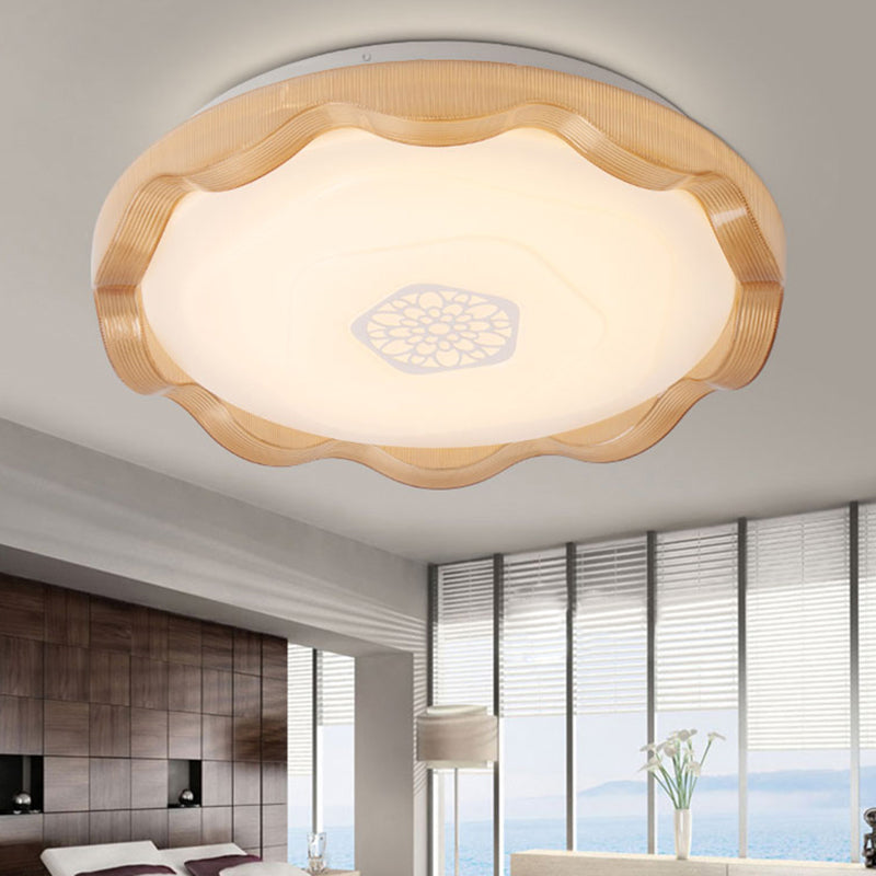 Scalloped Metal Ceiling Flush with Acrylic Diffuser in White/Blue/Gold - LED Flush Light Fixture for Bedrooms - 16"/19.5" Diameter - Warm/White Lighting